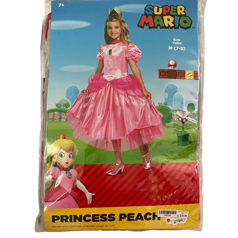 PRINCESS PEACH Halloween Costume Child’s Med 7/8 Super Mario Bros. Nintendo